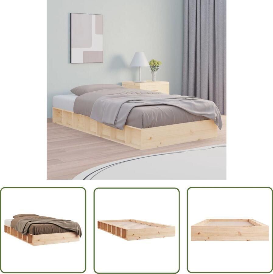 The Living Store Bedframe Massief Grenenhout 192.5 x 153 x 21 cm Ruimtebesparend Ontwerp Massief Houten Bed Grenenhouten Bed Bedframe Tweepersoonsbed Compact Bed