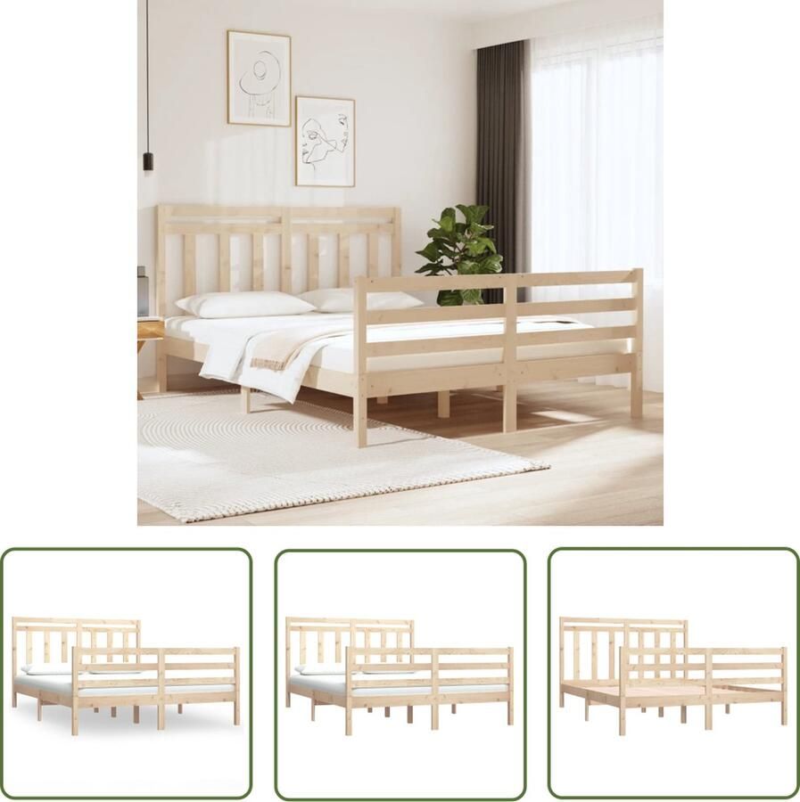 The Living Store Bed Grenenhout Klassiek Ontwerp 195.5x145.5x69.5 cm Multiplex Lattenbodem Geschikt voor 140x190 cm Matras Klassieke Bed Grenenhouten Bed Houten Bed Frame Tweepersoons Bed King Size Bed