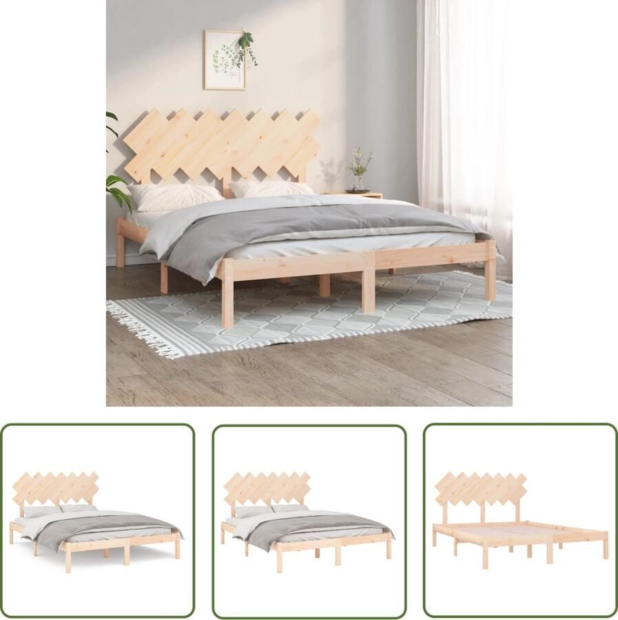 The Living Store Bed Frame Massief Grenenhout 205.5 x 155.5 x 31 cm Comfortabel Hoofdeinde Houten Bed Frame Massief Grenenhout King Size Bed Tweepersoons Bed Met Hoofdeinde