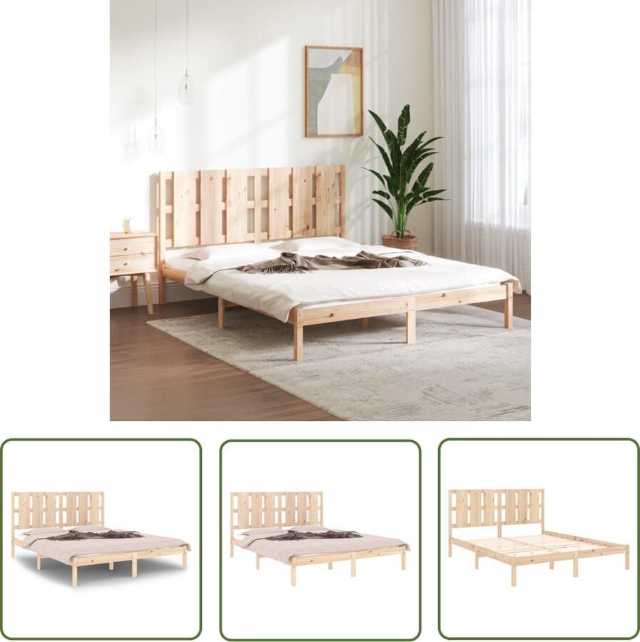 The Living Store Bedframe Massief Grenenhout Moderne Slaapkamer 205.5 x 155.5 x 100 cm 150 x 200 cm Houten Bed Frame Massief Grenenhout King Size Bed Tweepersoons Bed Met Hoofdbord