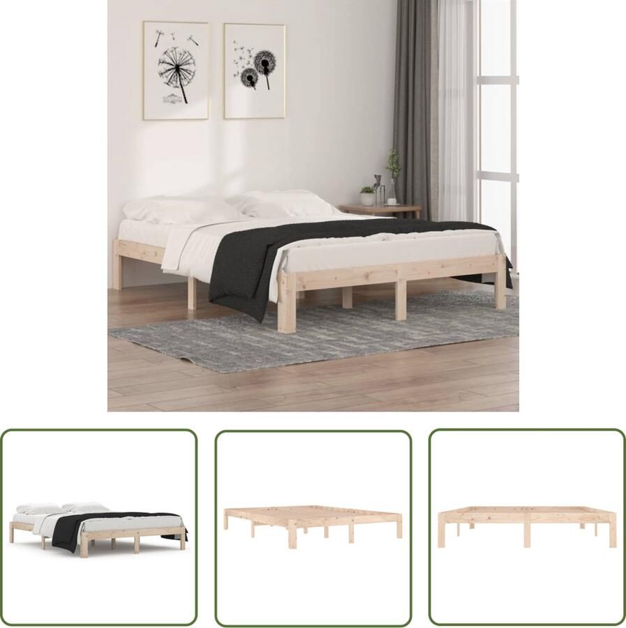 The Living Store Bedframe Grenenhout King Size 150 x 200 cm Onbehandeld Houten Bedframe King Size Bed Grenenhout Bed Tweepersoons Bed Modern Bed