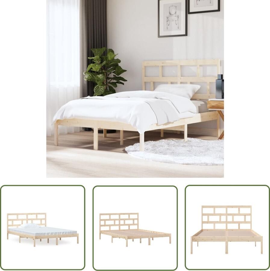 The Living Store Houten Bedframe 150 x 200 cm Massief grenenhout Rustieke uitstraling Houten Bedframe Massief Grenenhout Bedframe 150x200 King Size Bed Rustic Style