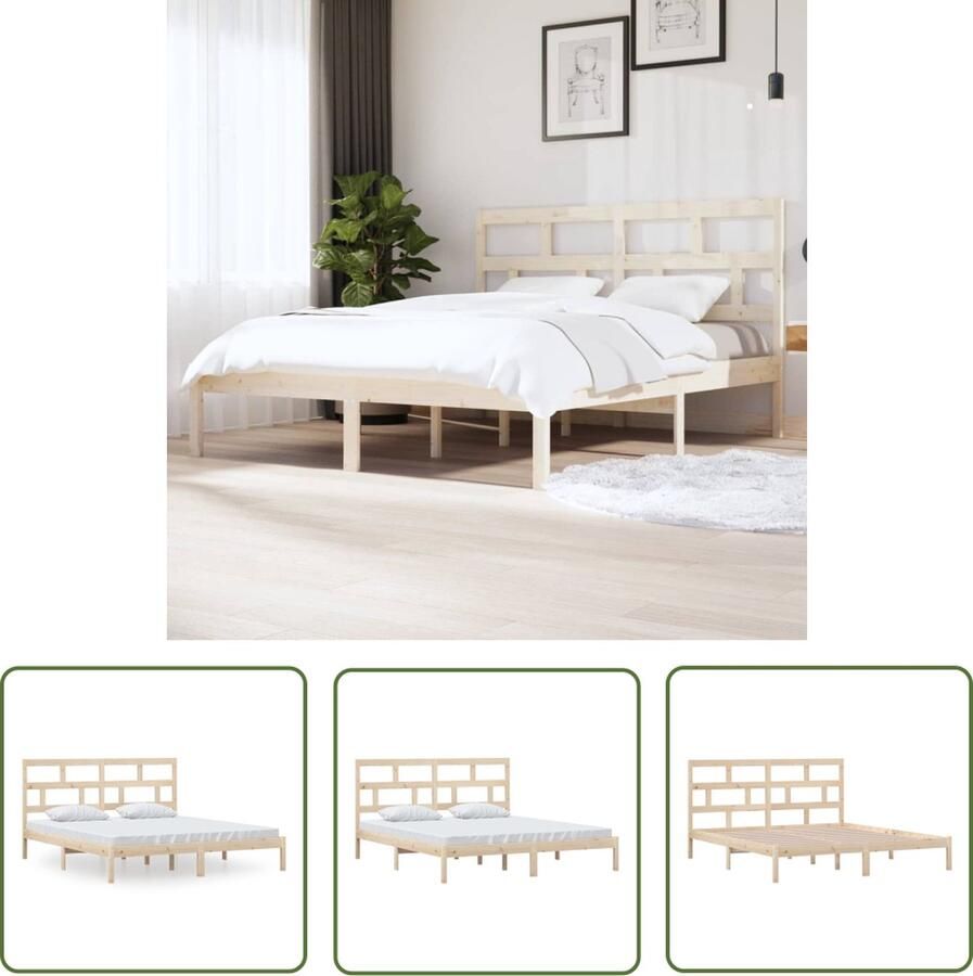 The Living Store Bedframe Grenenhout 205.5 x 186 x 100 cm Massief hout Multiplex lattenbodem Geschikt voor 180 x 200 cm matras Montage vereist