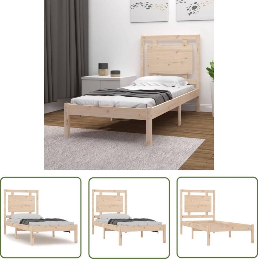 The Living Store Bedframe Grenenhout 195.5 x 80.5 x 31 cm multiplex lattenbodem Bed Frame Grenenhouten Bed Tweepersoonsbed Klein Enkelbed Houten Bed