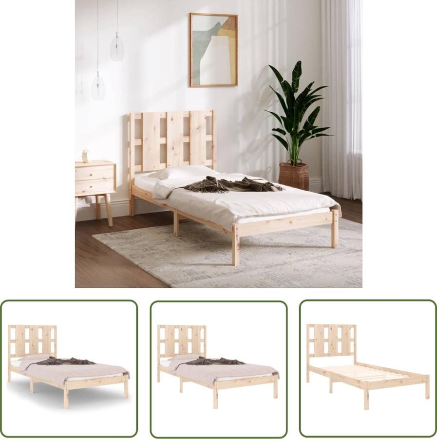 The Living Store Bedframe Massief Grenenhout 195.5x80.5x100 cm Rustiek design Stevige lattenbodem Geschikt voor matras 75x190cm Montage vereist Inclusief hoofdeind Onbehandeld