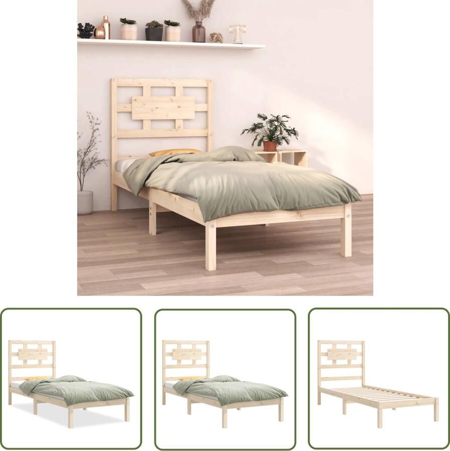 The Living Store Houten Bedframe Bedframes 195.5 x 80.5 x 100 cm Massief grenenhout Houten Bedframe Enkel Bed Massief Grenenhout Bruine Bedbank Tweepersoons Bed