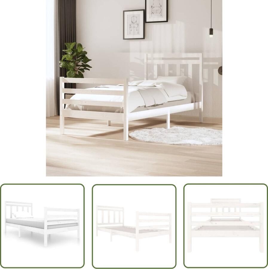 The Living Store Bedframe Grenenhout 205.5 x 106 x 100 cm Wit Bedframe Massief Hout Bed Grenenhouten Bed Tweepersoons Bed Witte Bed