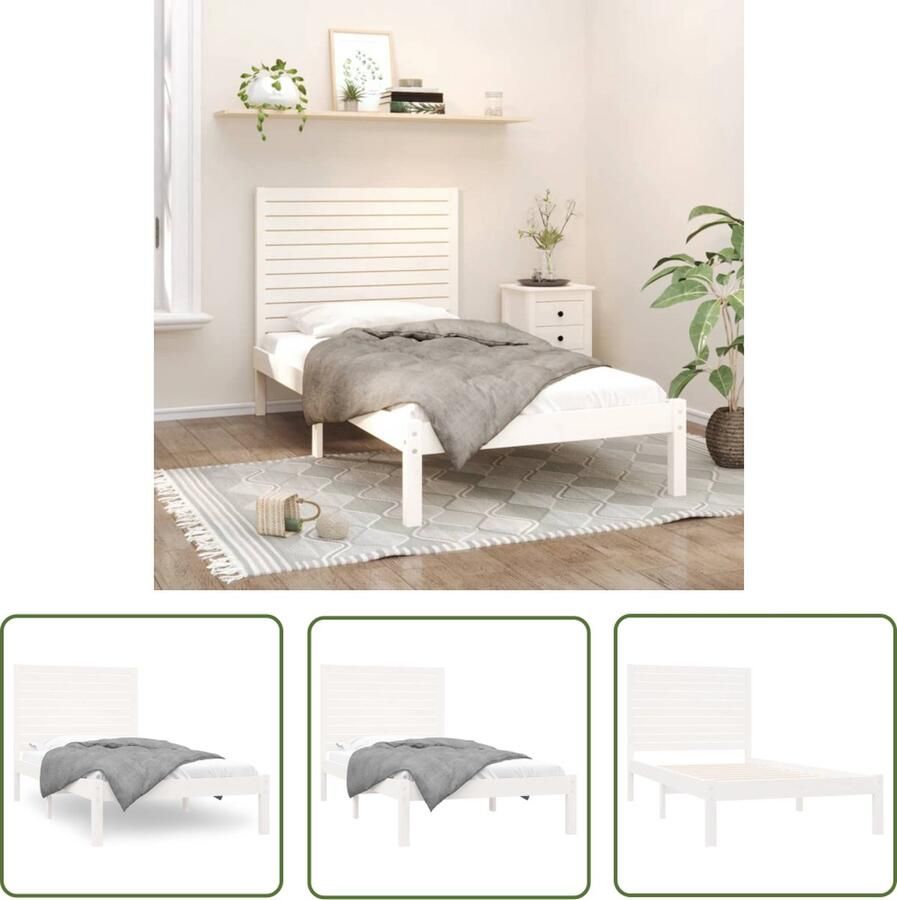The Living Store Houten Bedframe Grenenhout 205.5 x 106 x 100 cm Wit Houten Bedframe Tweepersoons Bed Wit Bed Grenenhout Bed Met Hoofdbord