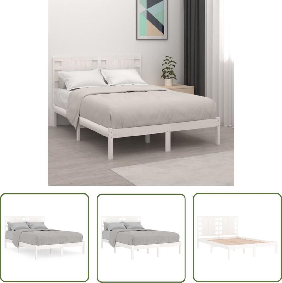 The Living Store Houten Bedframe Double Massief Grenenhout 135 x 190 cm Houten Bed Frame Massief Grenenhout Dubbel Bed Frame Wit Boxspring Bed