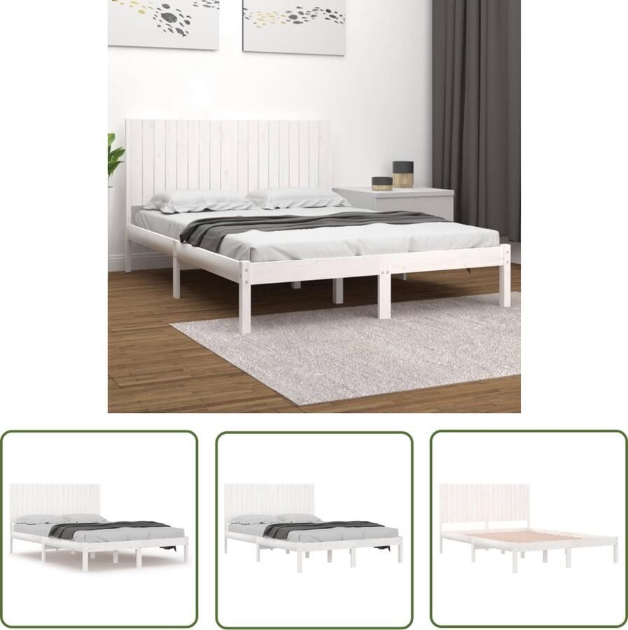 The Living Store Bedframe Hout 205.5 x 185.5 x 31 cm Wit Houten Bedframe Modern Bed King Size Bed Witte Bedbank Slaapcomfort