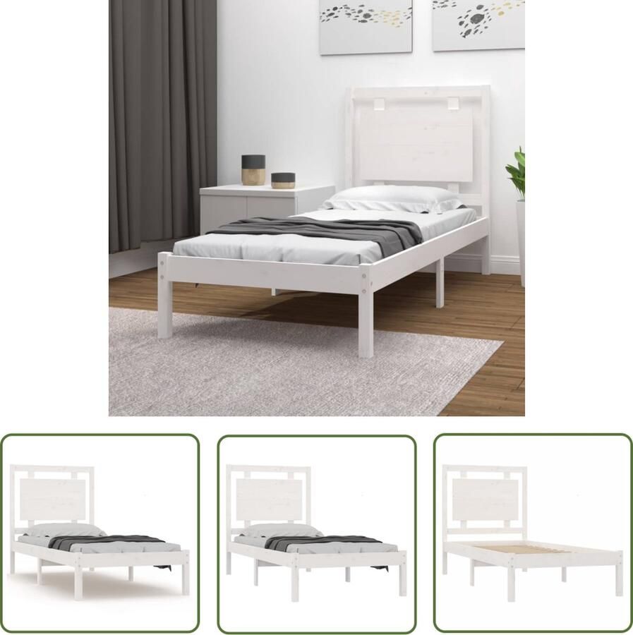 The Living Store Bedframe Grenenhout Wit 75 x 190 cm Multiplex lattenbodem Bed Frame Hout Bed Enkel Bed Klein Tweepersoonsbed Wit Bed