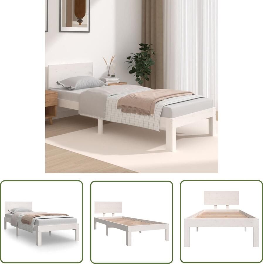The Living Store Houten Bedframe Eenpersoonsbed 195.5 x 78.5 cm Wit Houten Bedframe Enkelbed Wit Klein Tweepersoonsbed Kinderbed