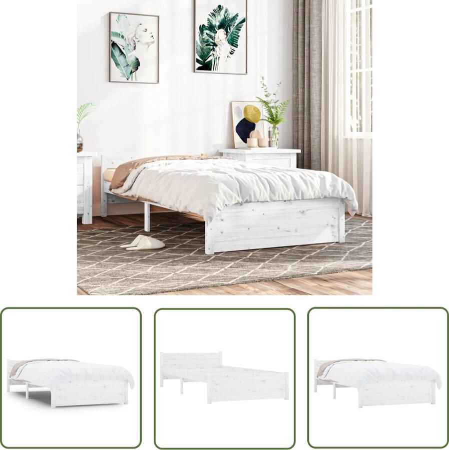 The Living Store Houten bedframe eenpersoons 90 x 190 cm wit Houten Bedframe Enkelbed Witte Bed Modern Bed Design Bed