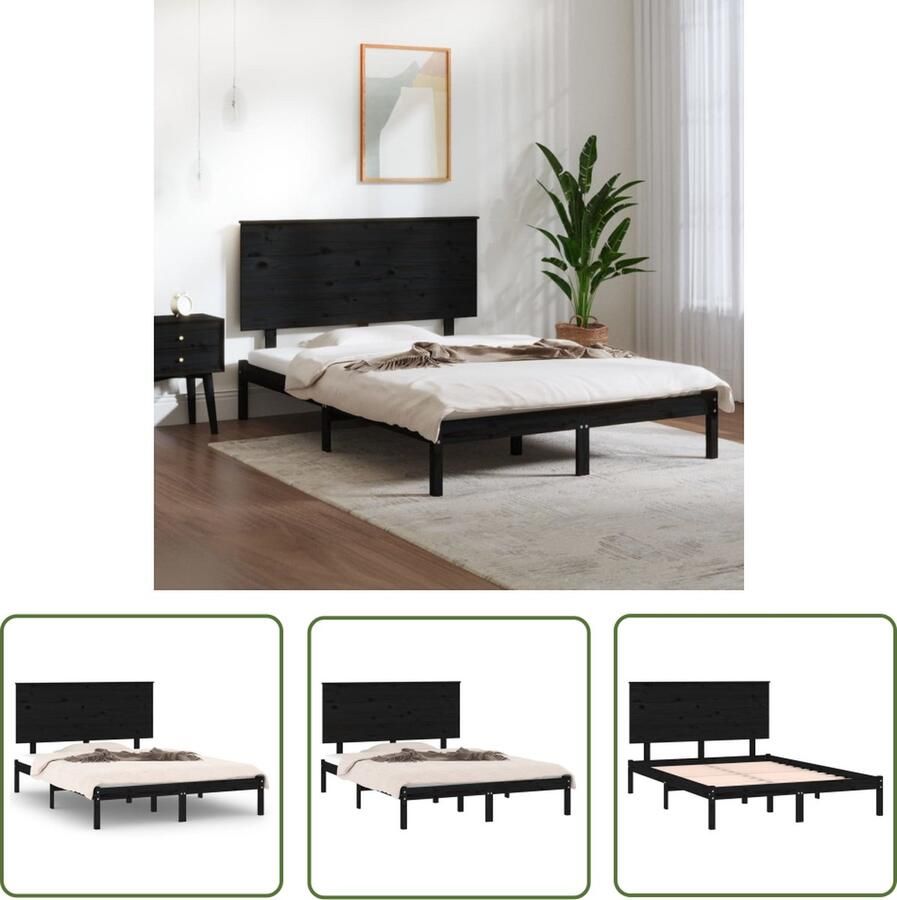The Living Store Bedframe Grenenhout Zwart 195.5 x 126 x 104 cm Geschikt voor matras 120 x 190 cm Stabiel en comfortabel Houten Bedframe Modern Design Zwarte Kleur Stapelbaar Stabiele Constructie - Foto 4