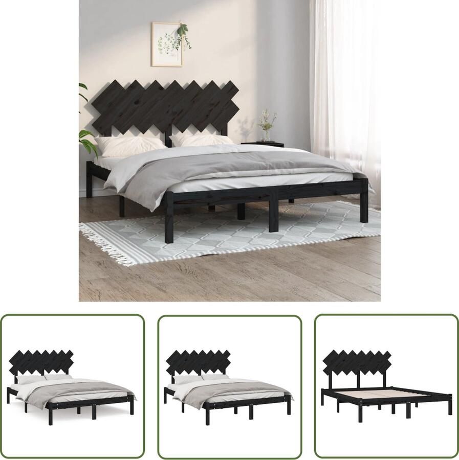 The Living Store Bedframe massief grenenhout zwart 140x200 cm Bedframe Bedframes Eenpersoonsbed Bed Bedombouw Frame Bed Frame Ledikant Bedframe Met Hoofdeinde Eenpersoonsbedden Bedden - Foto 5