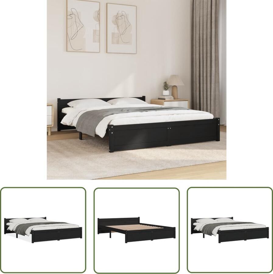 The Living Store Bedframe massief hout zwart 150x200 cm 5FT King Size Bedframe Bedframes Bed Bedbodem Ledikant Bed Frame Massief Houten Bedframe Slaapmeubel Tweepersoonsbed Bedden Bedbodems - Foto 2