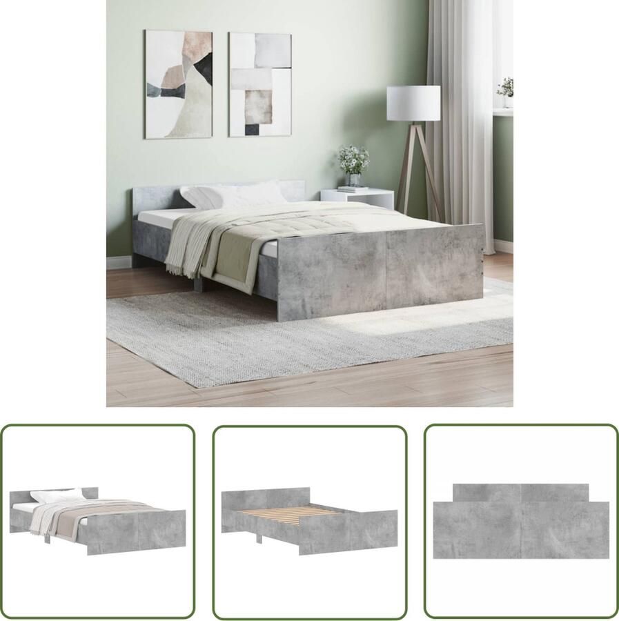 The Living Store Bedframe Betongrijs Hout 203 x 123 x 50 cm Stevige lattenbodem Beton Grijs Bed Frame Houten Bed Frame Tweepersoons Bed Boxspring Bed Slaapcomfort - Foto 2