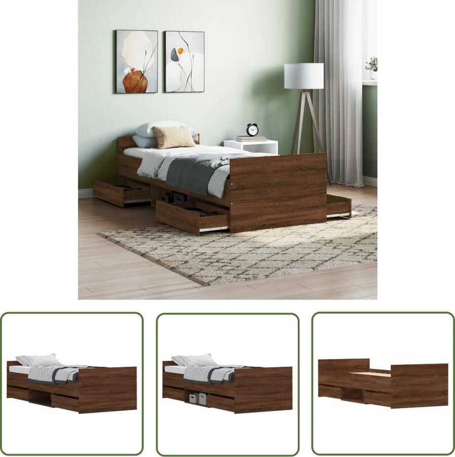 The Living Store Bedframe met hoofd- en voeteneinde bruin eikenkleur 75x190 cm Bruine Eiken Bed Frame Houten Bed Frame Slaapcomfort Boxspring Bed Tweepersoons Bed - Foto 2
