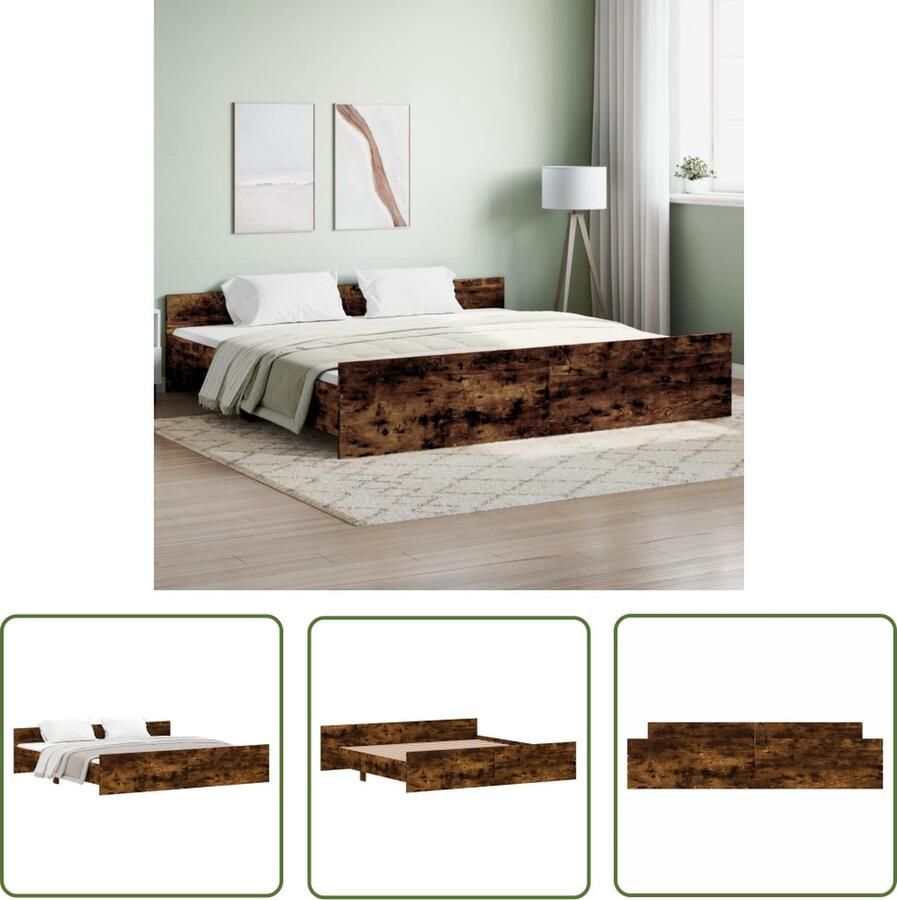The Living Store Bedframe Smoked Oak Houten Frame 180 x 200 cm Duurzaam en Functioneel Bed Frame Houten Bed Bruine Bedbank Boxspring Bed Tweepersoons Bed - Foto 2