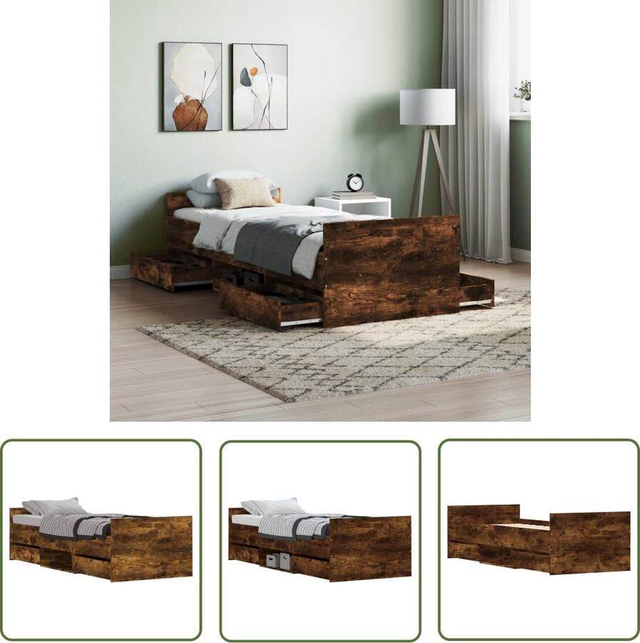 The Living Store Bedframe Gerookt eiken Logeerbed met 4 lades Stevige lattenbodem 193 x 78 x 50 cm Montage vereist Bed Frame Houten Bed Gerookte Eiken Meubels Tweepersoonsbed Boxspring Bed - Foto 2