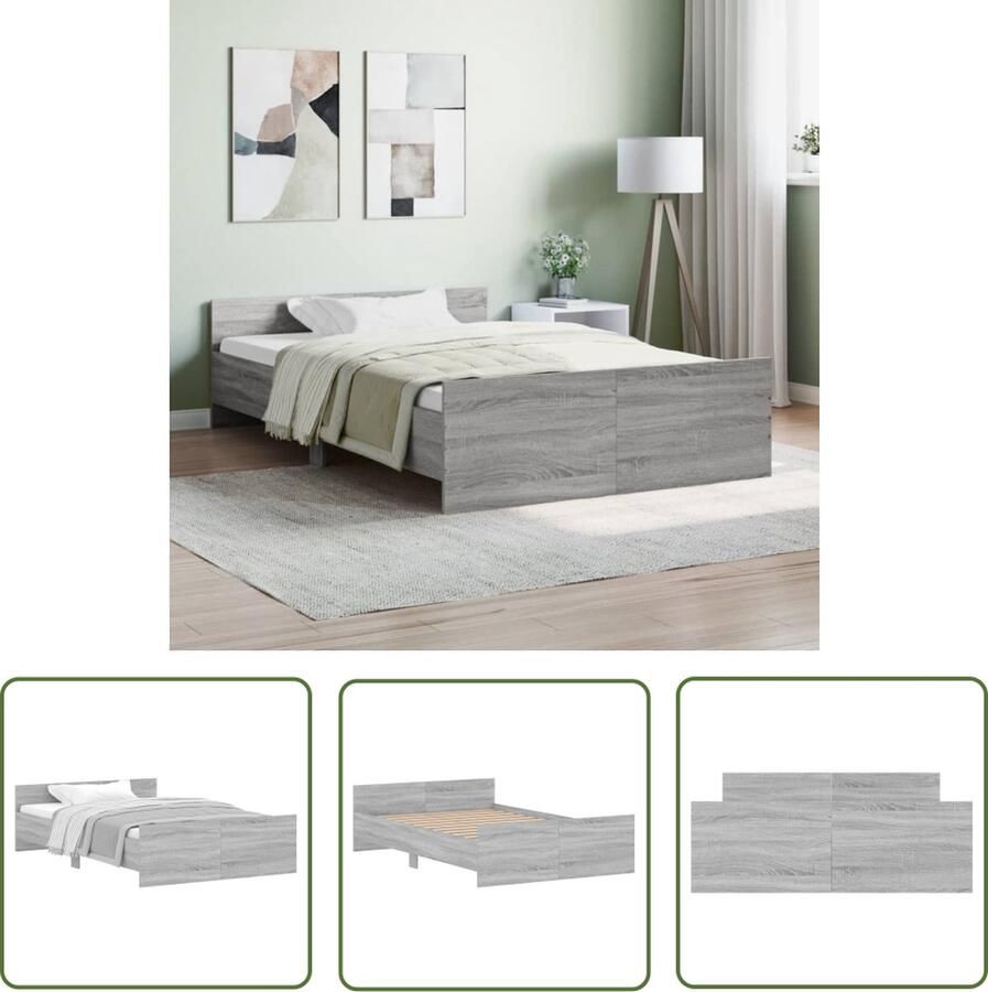 The Living Store Bedframe Functioneel Bedframes Afmetingen- 203 x 123 x 50 cm Kleur- Grijs Sonoma Eiken Materiaal- Bewerkt hout massief grenenhout Lattenbodem- Multiplex Montage vereist - Foto 2