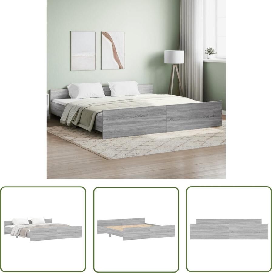 The Living Store Bedframe Grijs Sonoma Eiken 203 x 203 x 50 cm Duurzaam Hout Slaapcomfort Houten Bed Frame Grijs Bed Sonoma Eiken Tweepersoons Bed - Foto 2