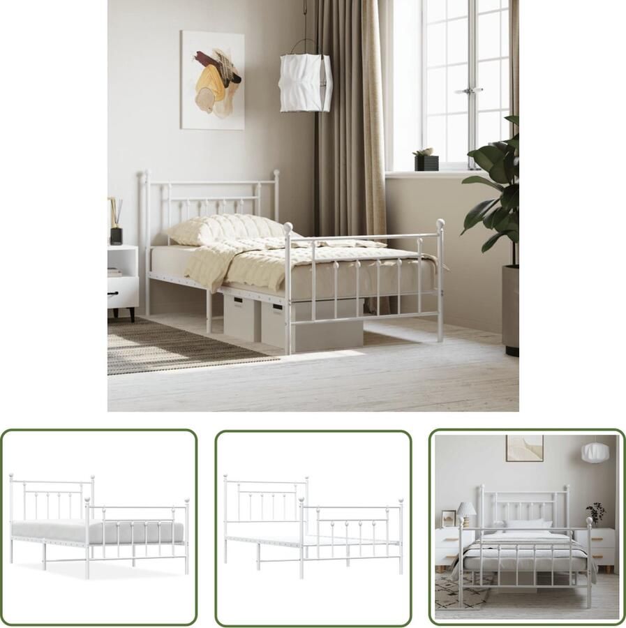 The Living Store Bedframe met hoofd- en voeteneinde metaal wit 100x190 cm Klassieke Bed Frame Bed Frame Wit Metalen Bed Frame Bed Frame Met Opbergruimte Boxspring Frame