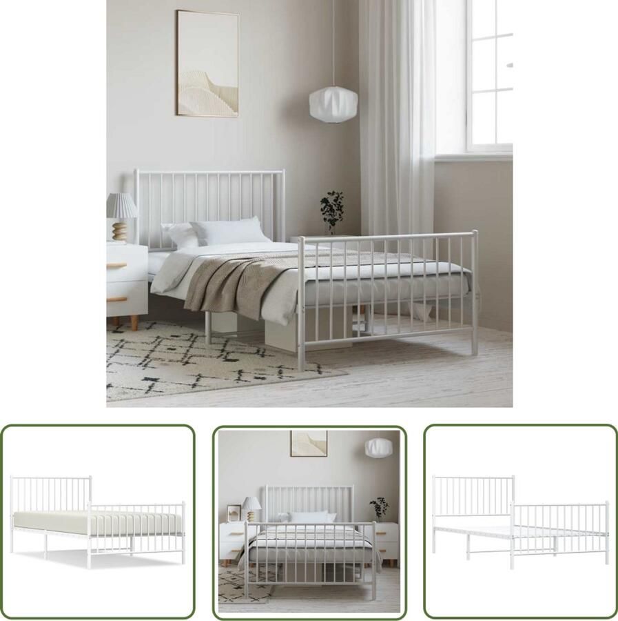 The Living Store Bedframe Klassiek Bedframe Metaal 207 x 104.5 x 90.5 cm wit Klassieke Bed Frame Metalen Bedframe Bed Frame Wit Staal Bedframe Boxspring Frame - Foto 2