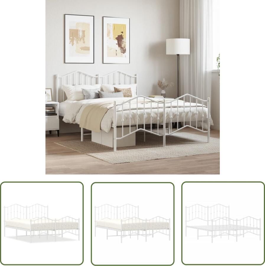 The Living Store Bedframe met hoofd- en voeteneinde metaal wit 140x200 cm Robuust Bed Frame Klassiek Bed Staal Bedframe Tweepersoons Bed Witte Bed