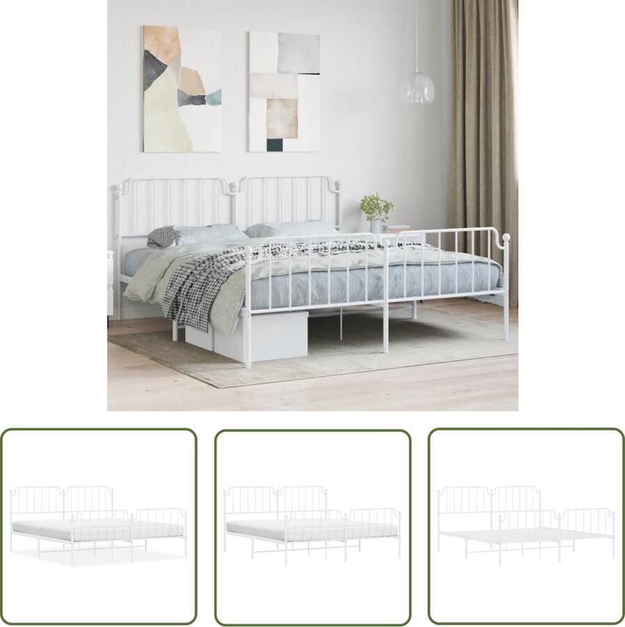 The Living Store Bedframe met hoofd- en voeteneinde metaal wit 160x200 cm Logeerbed Bedframe Staal Bed Wit Bed Tweepersoonsbed