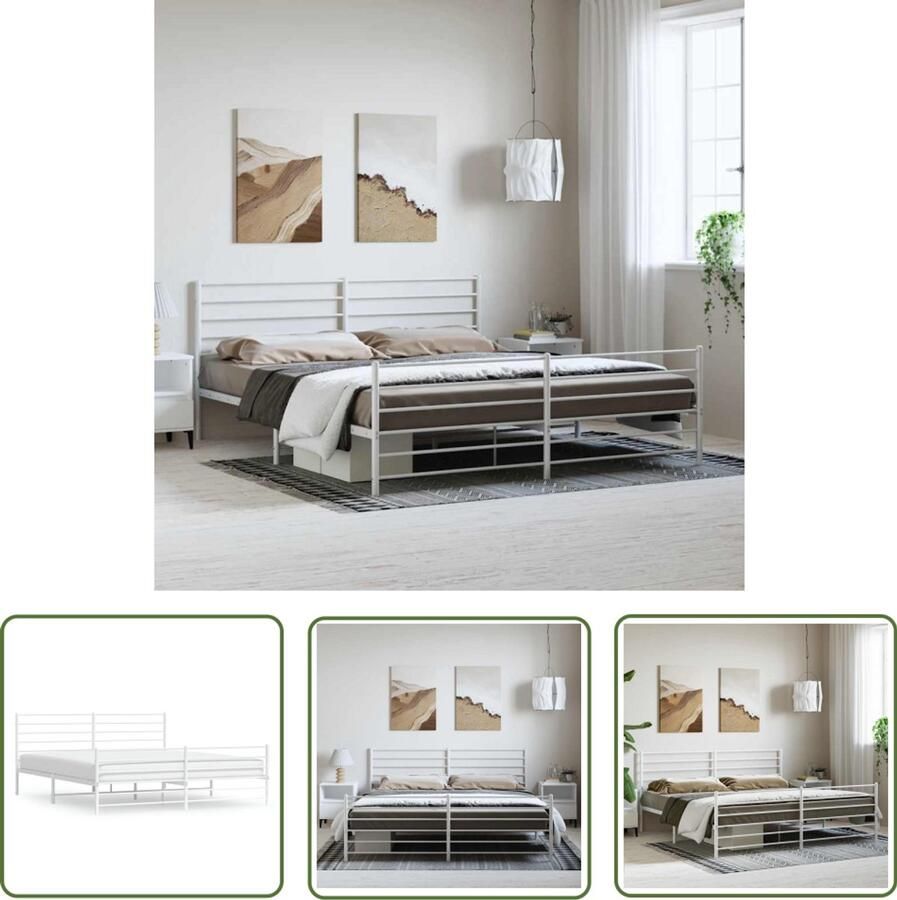 The Living Store Klassiek Bedframe Metalen Constructie Met Opbergruimte Wit 219 x 187 x 90 cm Klassieke Bed Frame Metalen Bedframe Wit Bedframe Met Opbergruimte Boxspring Bedframe - Foto 2