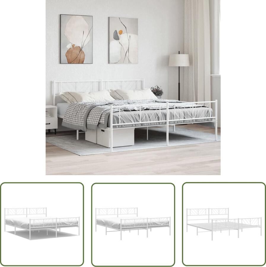 The Living Store Robuust Metalen Bedframe Klassiek Bedframe 207 x 206 x 90 cm Wit Robuust Bedframe Klassiek Bed Metalen Bed Wit Bed Staal Bed