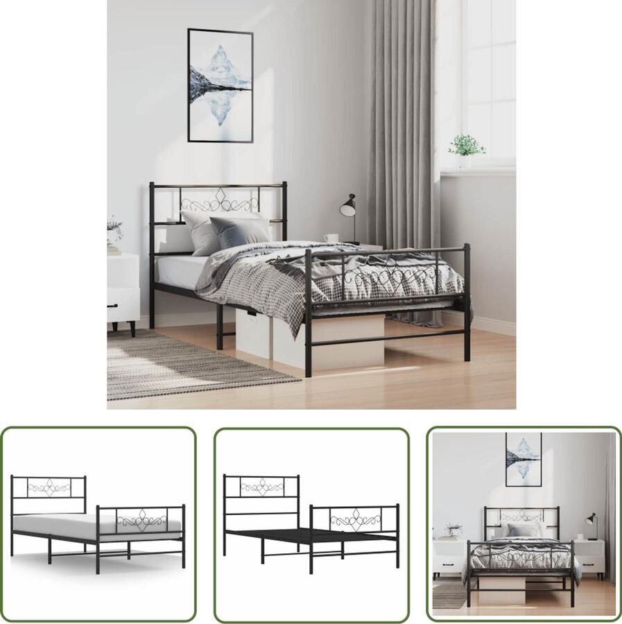 The Living Store klassiek bedframe zwart staal 196 x 105 x 90 cm met opbergruimte matras niet inbegrepen Klassieke Bedframe Staal Bedframe Zwart Bedframe Boxspring Bedframe Tweepersoons Bedframe