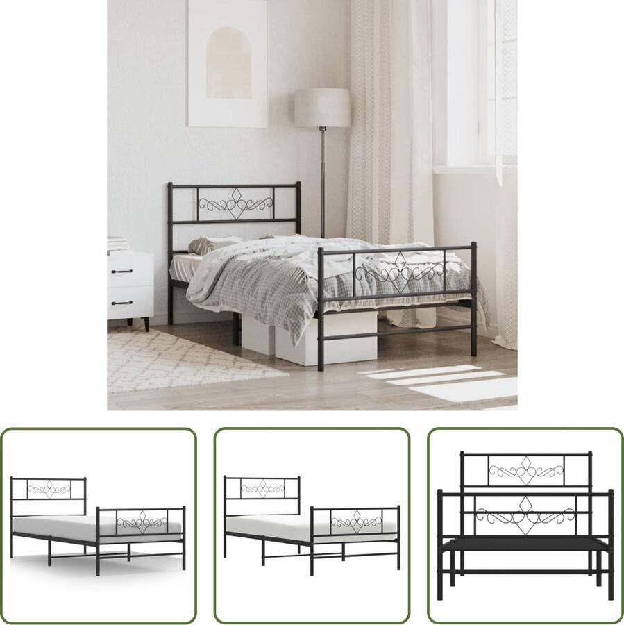 The Living Store Bedframe met hoofd- en voeteneinde metaal zwart 107x203 cm Metalen Bed Frame Klassiek Bed Zwart Bedframe Staal Bedframe Boxspring Frame - Foto 2