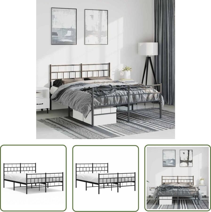 The Living Store Bedframe met hoofd- en voeteneinde metaal zwart 135x190 cm Metalen Bedframe Klassiek Bed Slaapkamers Meubels Boxspring Bed Staal Bedframe