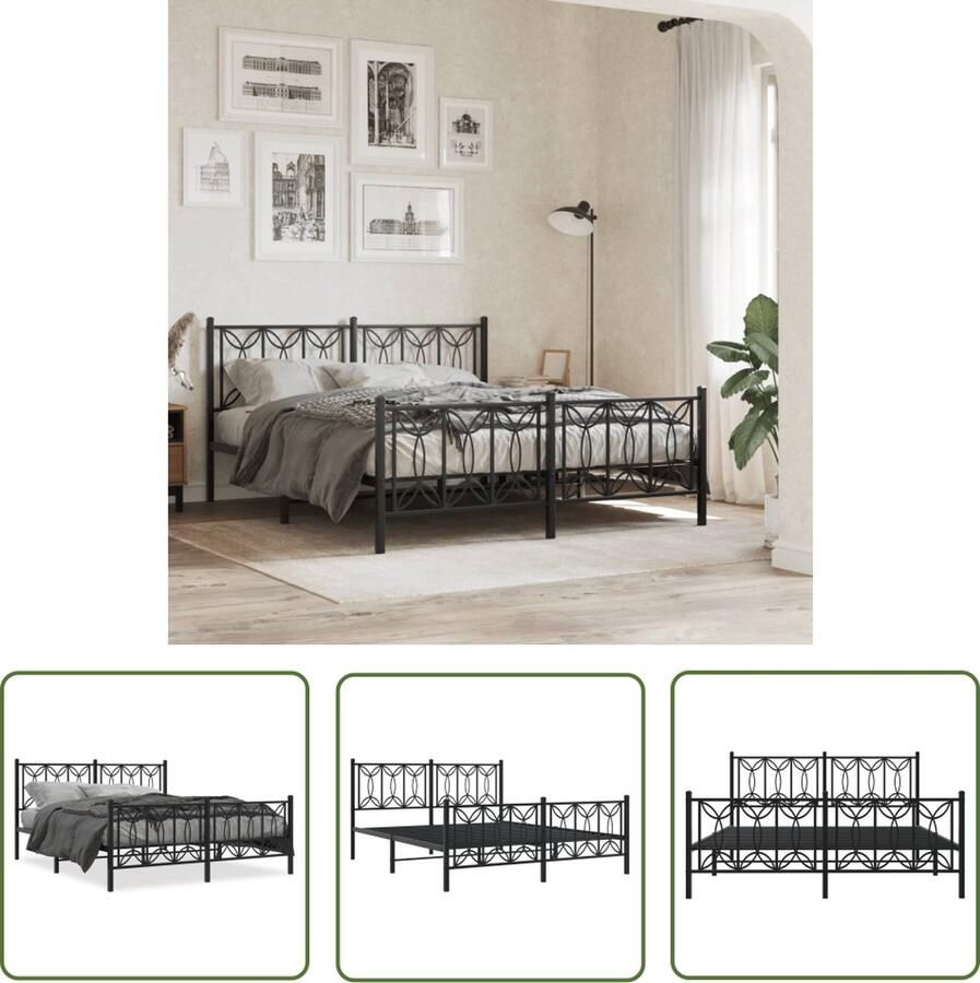 The Living Store Bedframe Klassiek Staal 150x200 cm Zwart Metalen Latten Poten Metalen Bedframe Klassiek Bed Zwart Bed Staal Bed Boxspring Bed