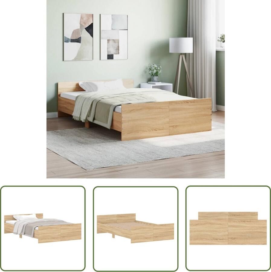 The Living Store Bedframe met hoofd- en voeteneinde sonoma eikenkleur 120x200 cm Bed Frame Houten Bed Met Hoofdeinde Sonoma Eiken Tweepersoonsbed - Foto 2