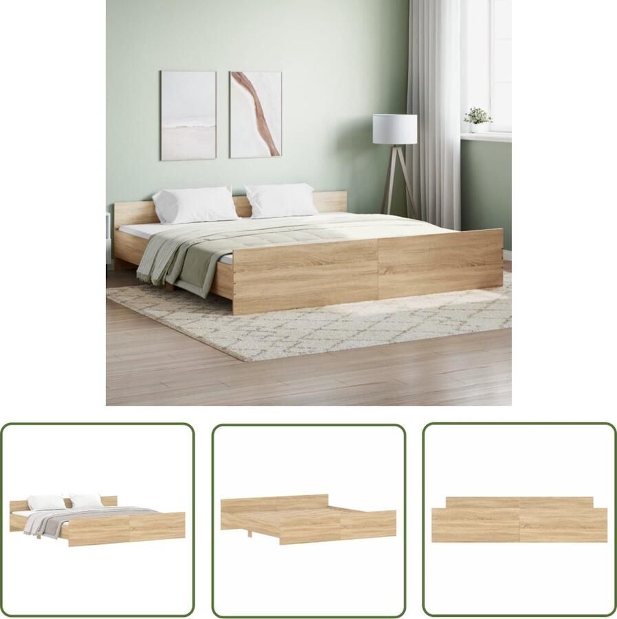 The Living Store Bedframe Sonoma Eiken 203x183x50cm Duurzaam Hout Functioneel hoofd- en voeteneinde Stevige lattenbodem Bed Frame Houten Bed Sonomahout Tweepersoonsbed Boxspring Bed - Foto 2