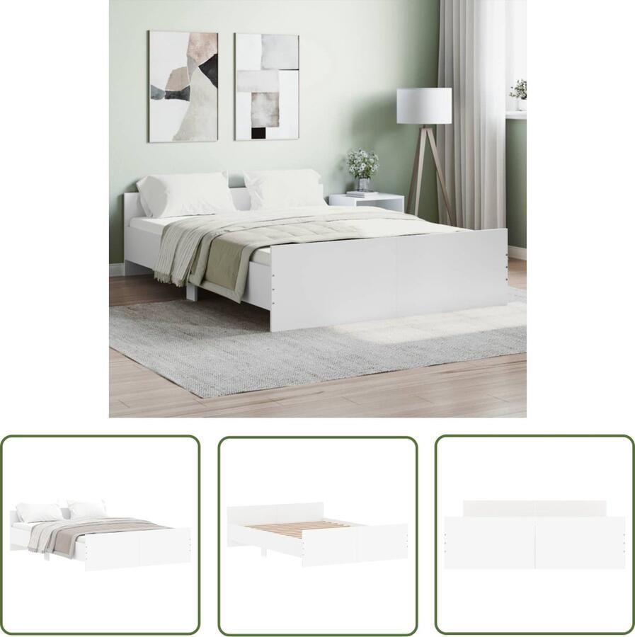 The Living Store Bedframe functioneel hoofd- en voeteneinde 193 x 138 x 50 cm wit hout Slaapcomfort Houten Bed Frame Wit Bed Tweepersoons Bed Boxspring Bed - Foto 2