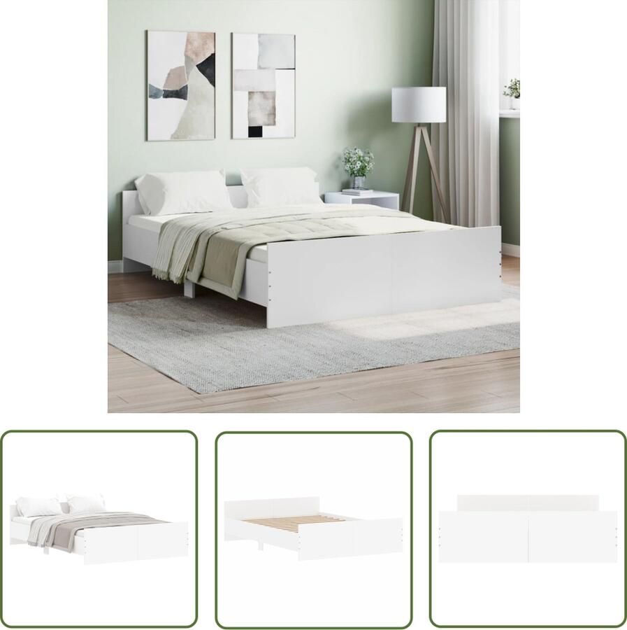 The Living Store Bedframe Houten Wit 193 x 143 x 50 cm Functioneel hoofd- en voeteneinde Stevige lattenbodem Matras niet inbegrepen Montage vereist Slaapcomfort Houten Bed Frame Wit Bed Tweepersoons Bed Boxspring Bed - Foto 2