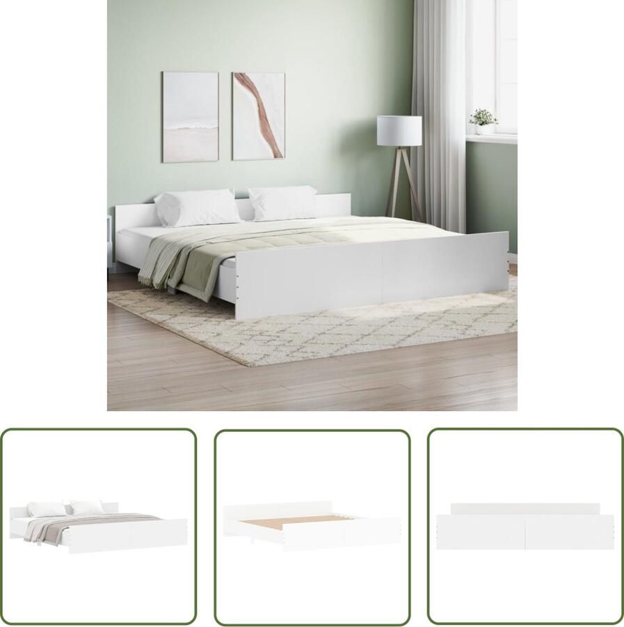 The Living Store Bedframe Duurzaam Bedframes Afmetingen- 203 x 183 x 50 cm Kleur- wit Materiaal- bewerkt hout en massief grenenhout Lattenbodem- multiplex Montage vereist - Foto 2