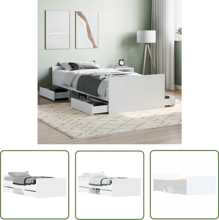 The Living Store Bedframe Onbekend Bedframes Afmeting- 203 x 93 x 50 cm Ken- Duurzaam hout functioneel en opbergruimte Bed Frame Houten Bed Tweepersoons Bed Met Lade Stapelbare Bedlade - Foto 2