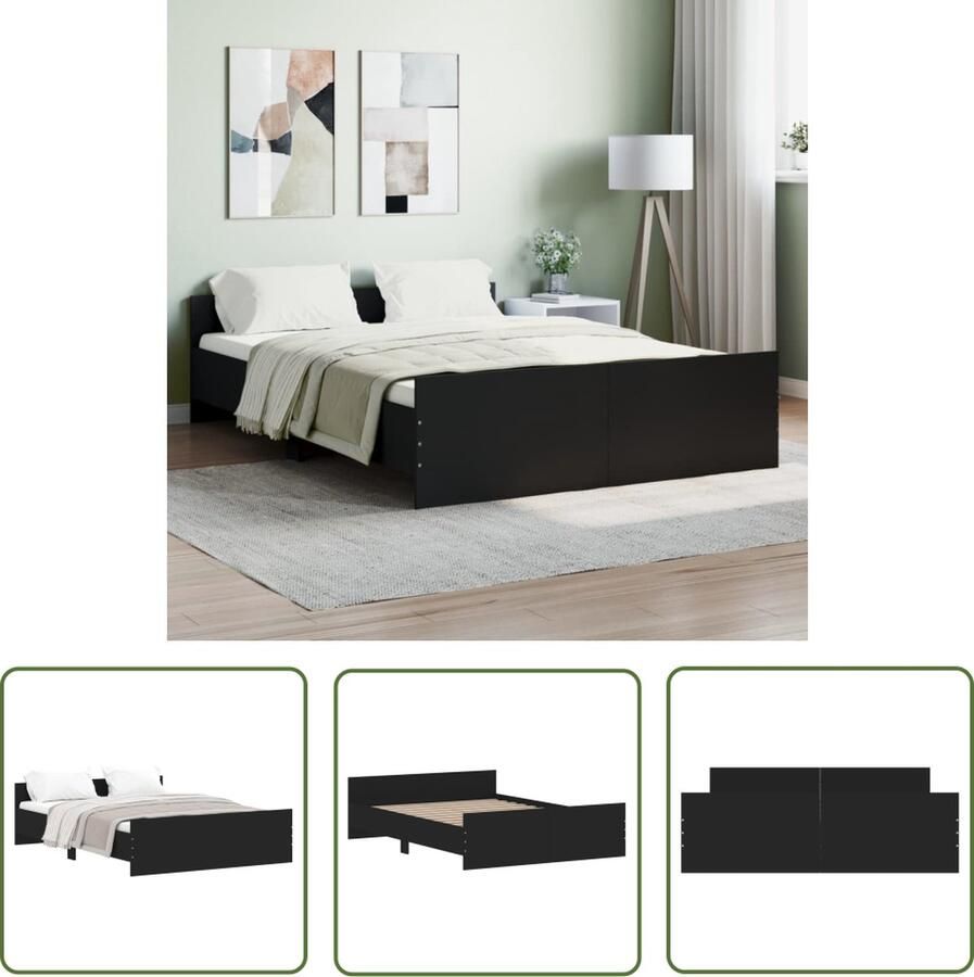 The Living Store Bedframe Functioneel 193 x 138 x 50 cm Kleur- Zwart Zwarte Bedframe Houten Bedframe Boxspring Bed Tweepersoons Bed King Size Bed - Foto 2