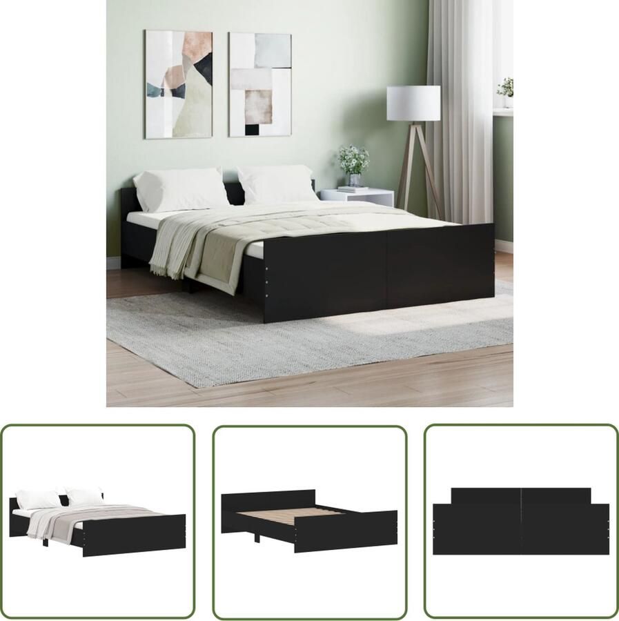 The Living Store Bedframe Zwart 193 x 143 x 50 cm Duurzaam hout Functioneel hoofd- en voeteneinde Stevige lattenbodem Montage vereist Bedframe Houten Bed Tweepersoonsbed Boxspring Bed Slaapcomfort - Foto 2