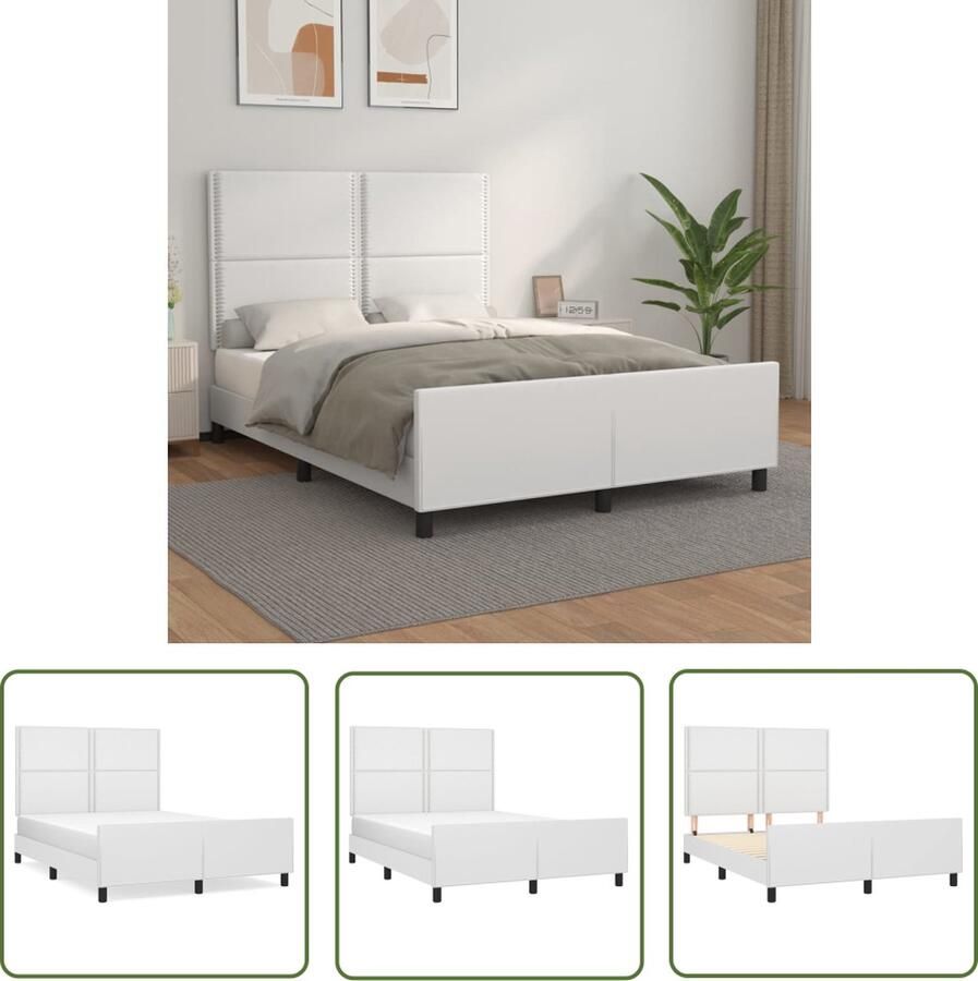 The Living Store Bedframe Kunstleer Verstelbaar Multiplex lattenbodem Comfortabele ondersteuning Wit 193x146x118 128 cm Bed Frame Kunstleder Bed Verstelbaar Bed Boxspring Bed Hoofdeinde Bed