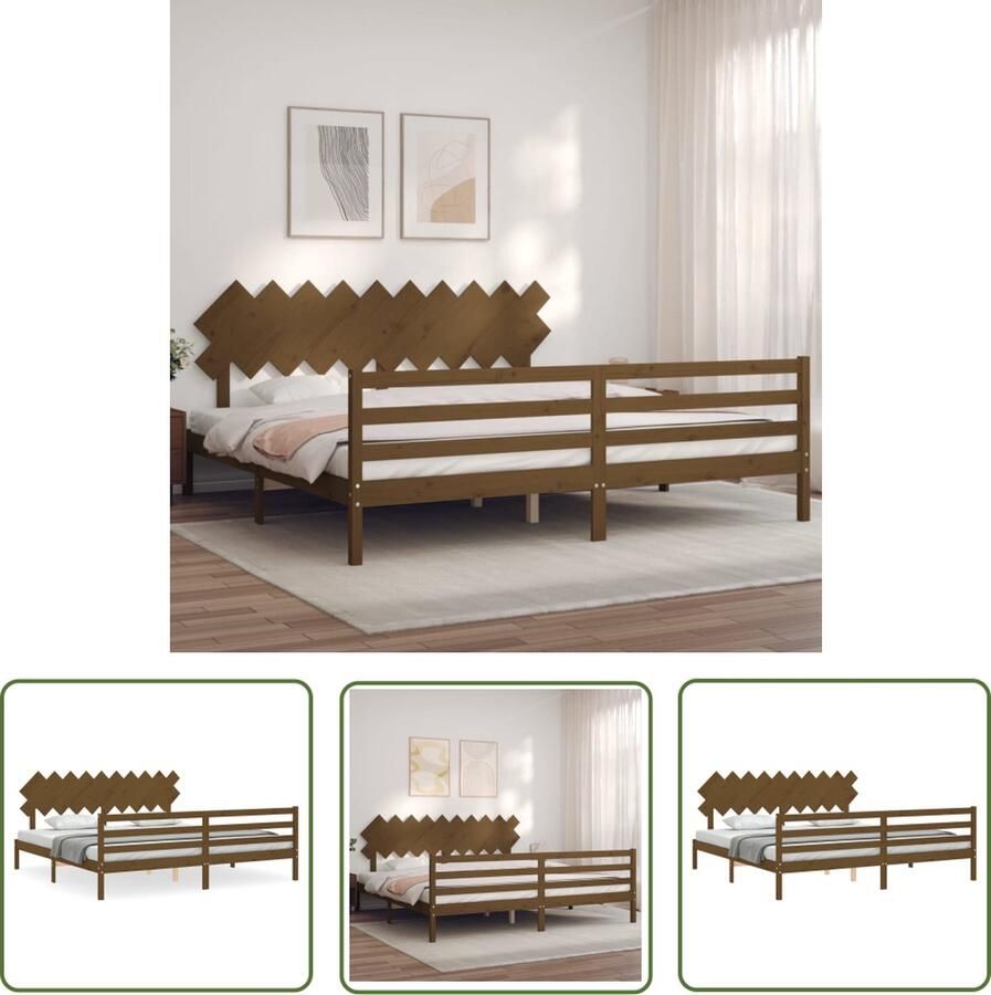The Living Store Bedframe met hoofdbord massief hout honingbruin 200x200 cm Bedframe Bedframes Bed Tweepersoonsbed Slaapkamermeubel Houten Bedframe Houten Bed Bedbodem Massief Houten Bedframe Ledikant Bedframe Met Hoofdeinde - Foto 4