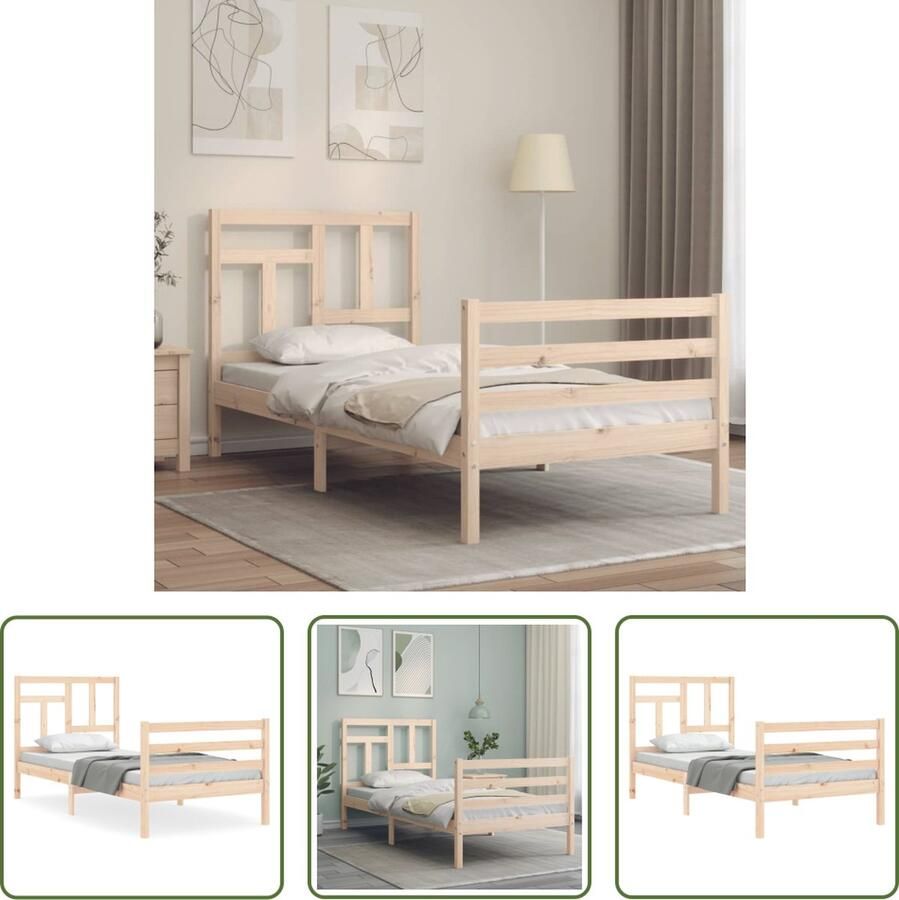 The Living Store Massief grenenhouten bedframe 195.5x80.5x100 cm Multiplex lattenbodem Massief Houten Bed Grenenhouten Bed Tweepersoonsbed Lattenbodem Bed Frame
