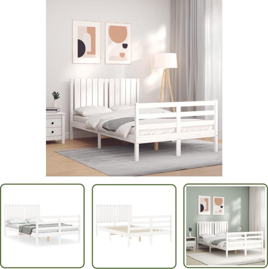 The Living Store Bedframe met hoofdbord massief hout wit 120x200 cm Bedframe Bedframes Bed Tweepersoonsbed Slaapkamermeubel Houten Bedframe Houten Bed Bedbodem Massief Houten Bedframe Ledikant Bedframe Met Hoofdeinde - Foto 2