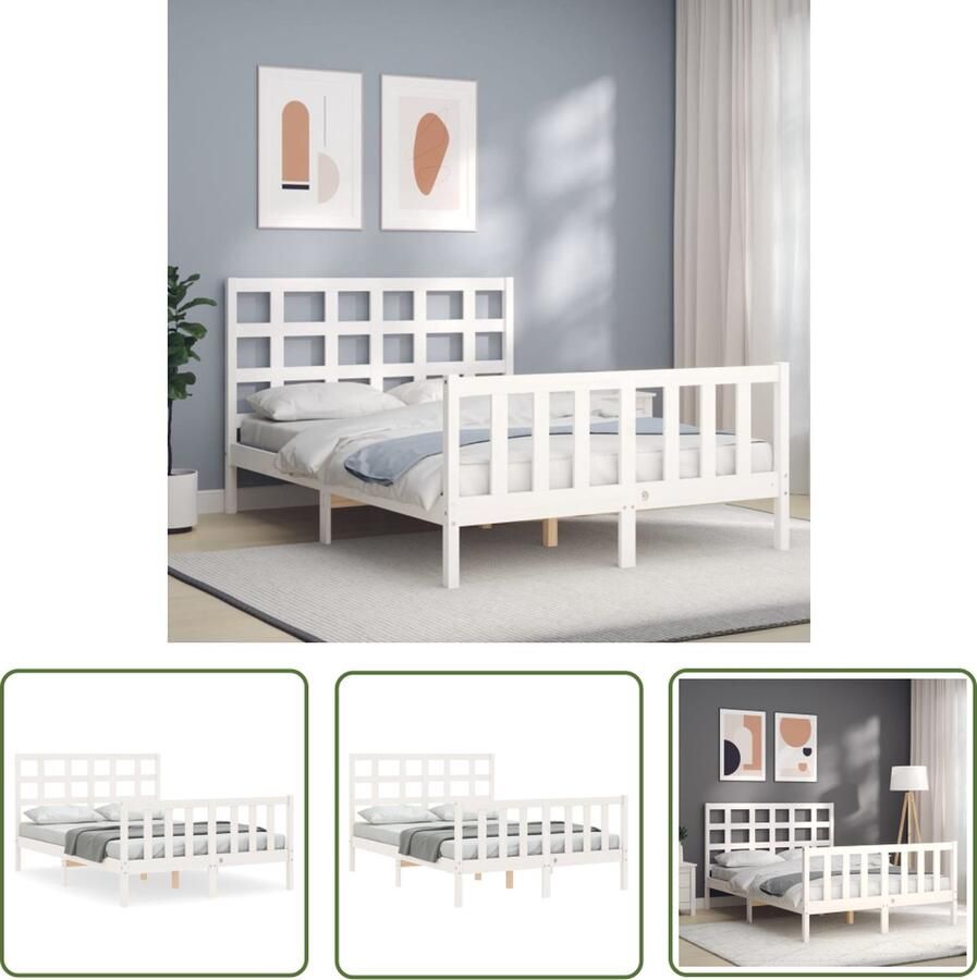 The Living Store Bed Grenenhout Wit 195.5 x 140.5 x 100 cm Multiplex Lattenbodem Massief Grenenhouten Bed Wit Bed Frame Boxspring Bed Tweepersoonsbed