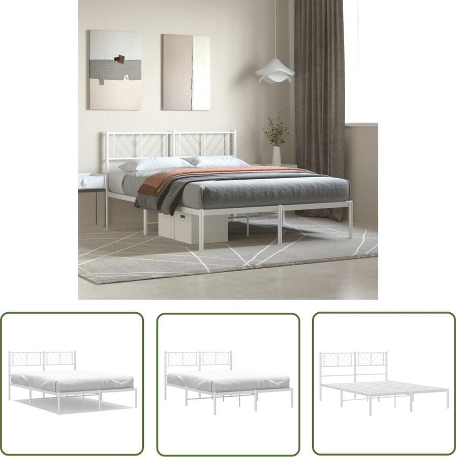 The Living Store Klassiek Metalen Bedframe Logeerbed met opbergruimte Staal 207 x 125 x 90 cm Wit Klassieke Bedframe Metalen Bed Staal Bedframe Wit Bedframe Logeerbed